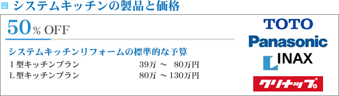 システムキッチンの製品と価格